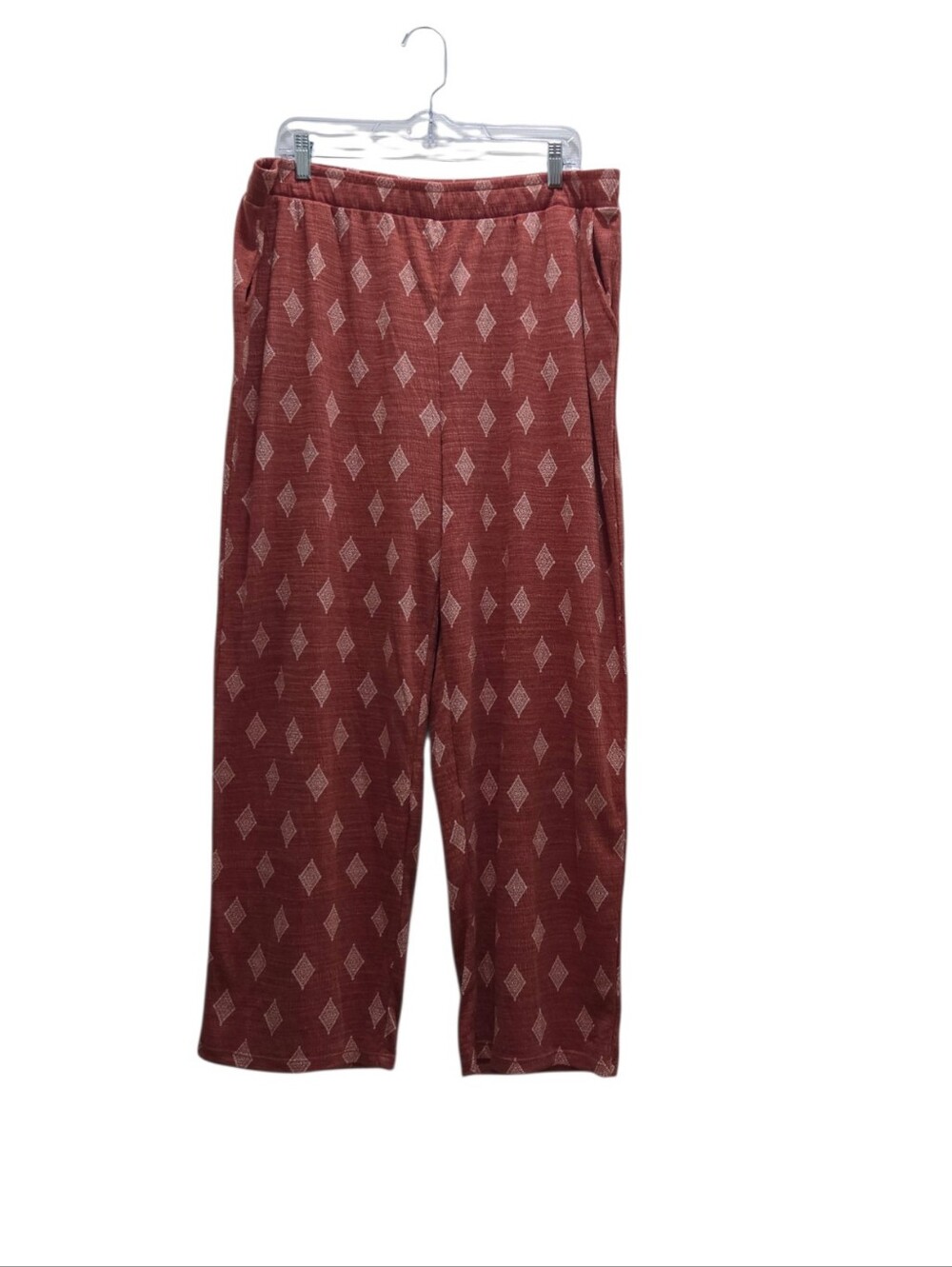 Cuddl Duds XL Rust Geometric Wide Leg Pull On Pants Stretch Pockets Boho